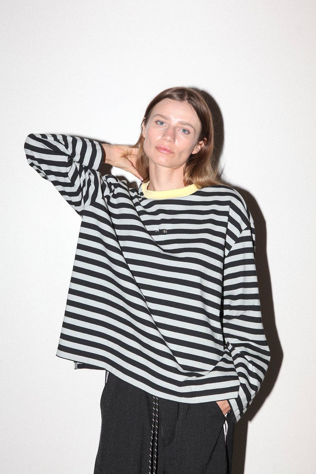 Pierced Long Sleeve Box Tee in Sky &amp; Midnight