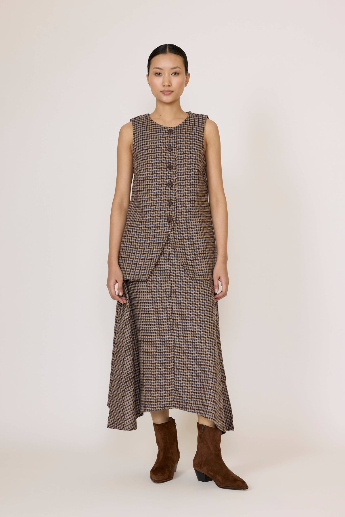 Flowy Midi Skirt in Wool Plaid