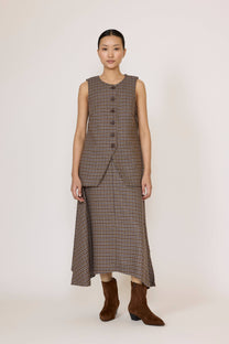 Flowy Midi Skirt in Wool Plaid