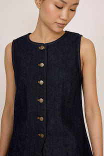 Longline Vest in Dark Indigo