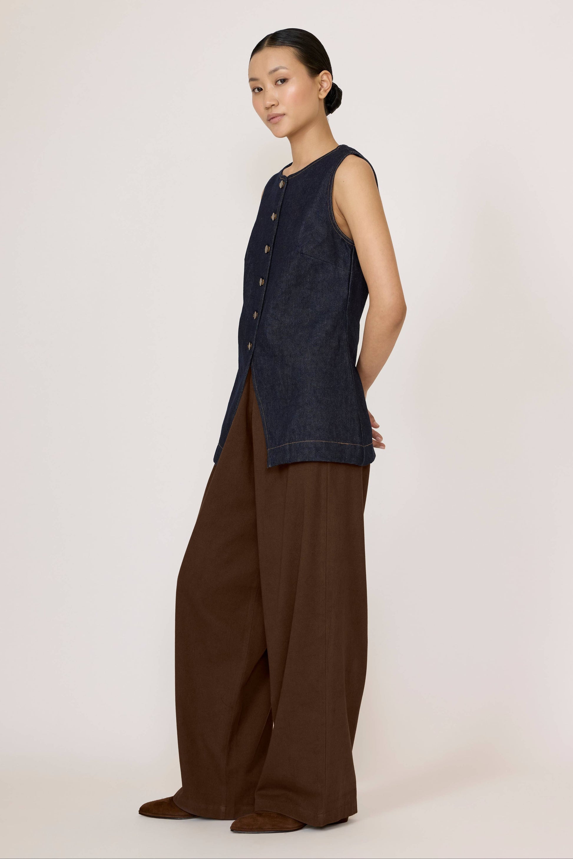 Longline Vest in Dark Indigo