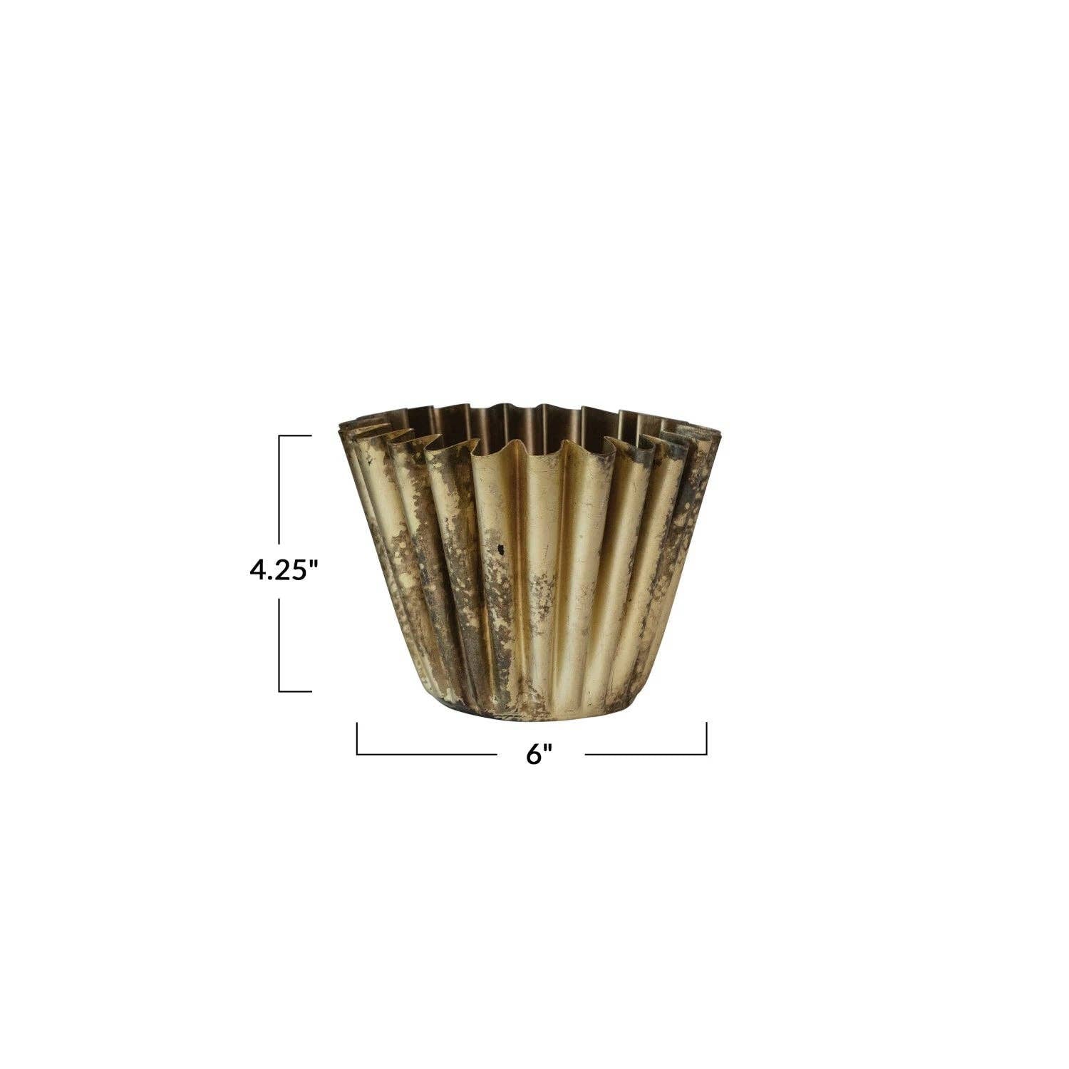Fluted Metal Planter, Brass Finish small