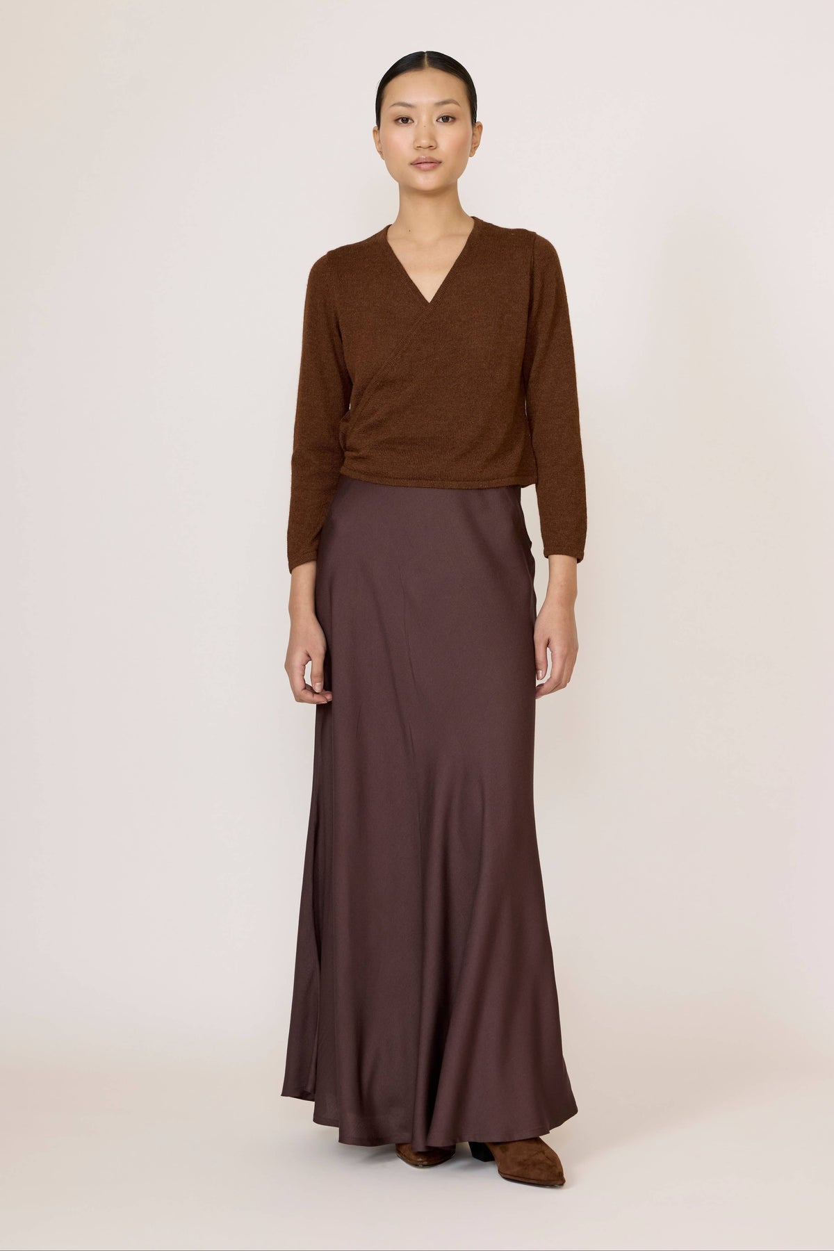 Bias Maxi Skirt in Chocolate Brown