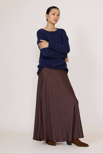 Bias Maxi Skirt in Chocolate Brown