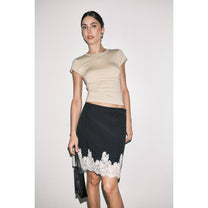 Odette Satin Lace-Hem Skirt