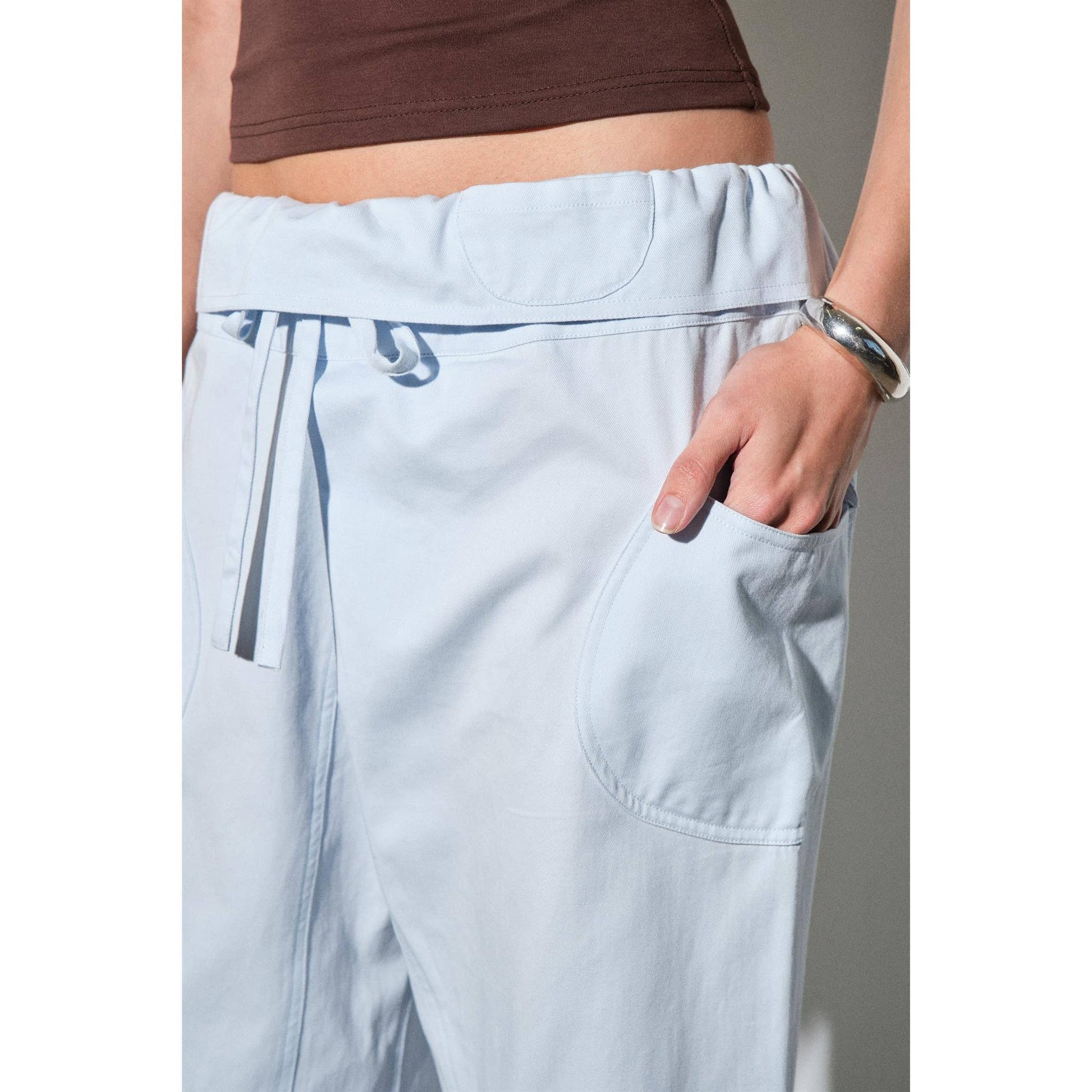 Anja Fold-Over Cotton Twill Pant