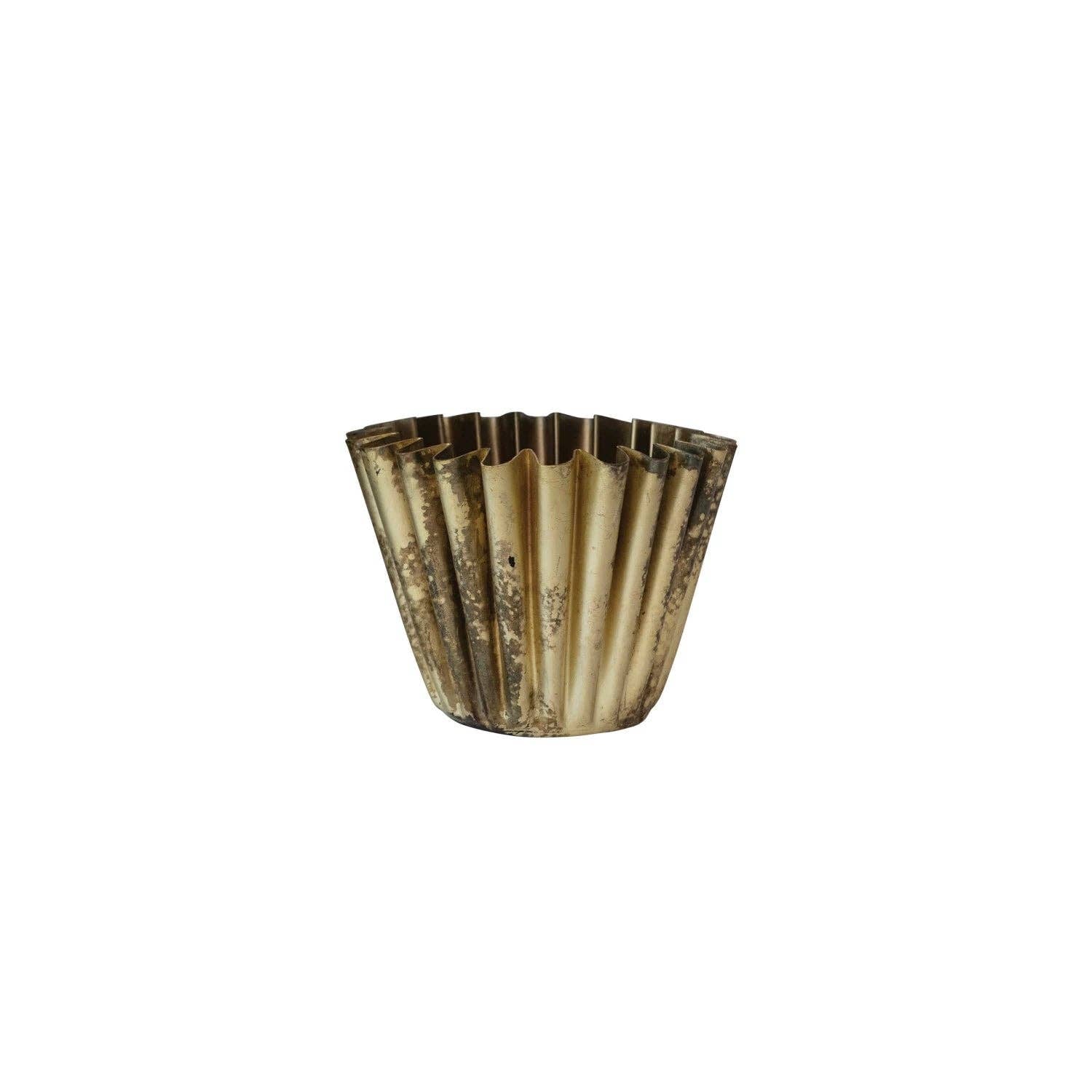 Fluted Metal Planter, Brass Finish small