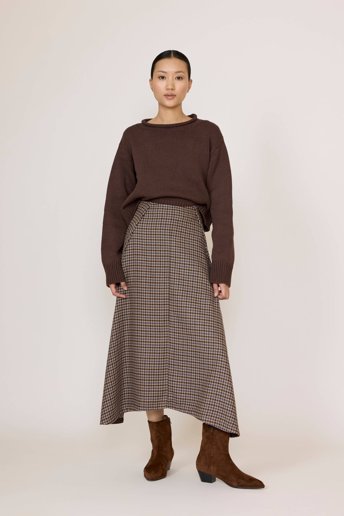 Flowy Midi Skirt in Wool Plaid