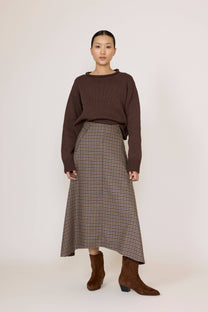 Flowy Midi Skirt in Wool Plaid