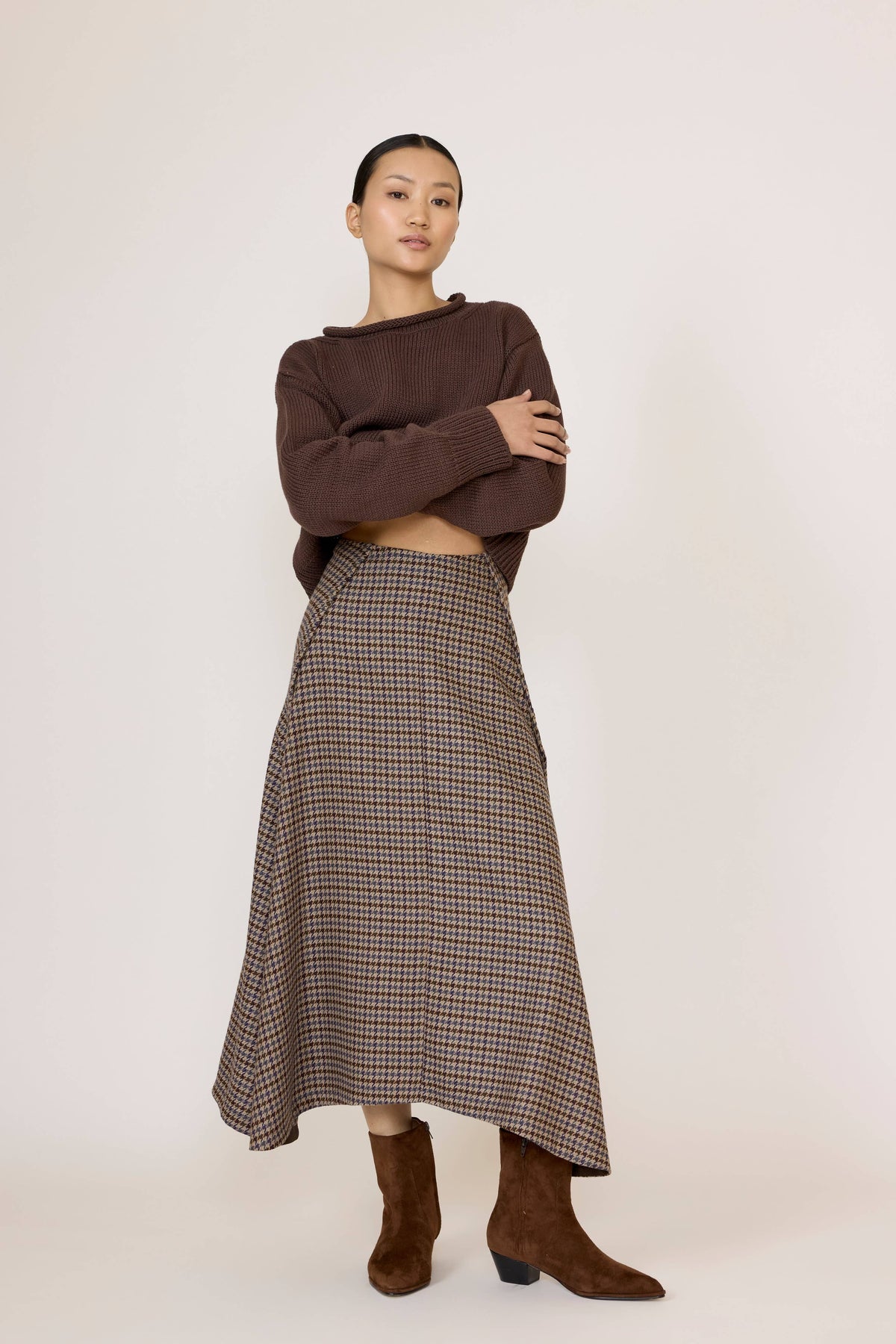 Flowy Midi Skirt in Wool Plaid