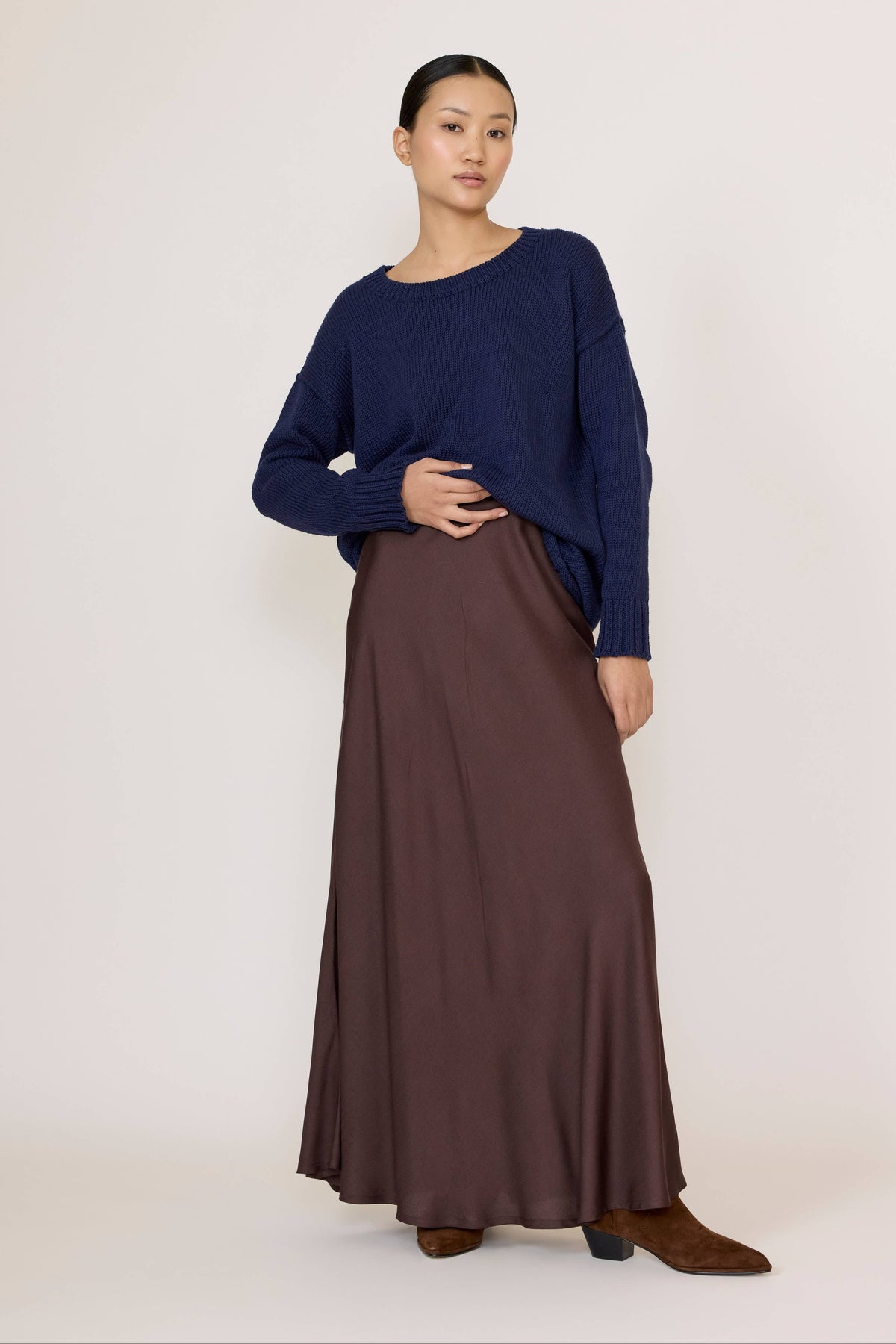 Bias Maxi Skirt in Chocolate Brown