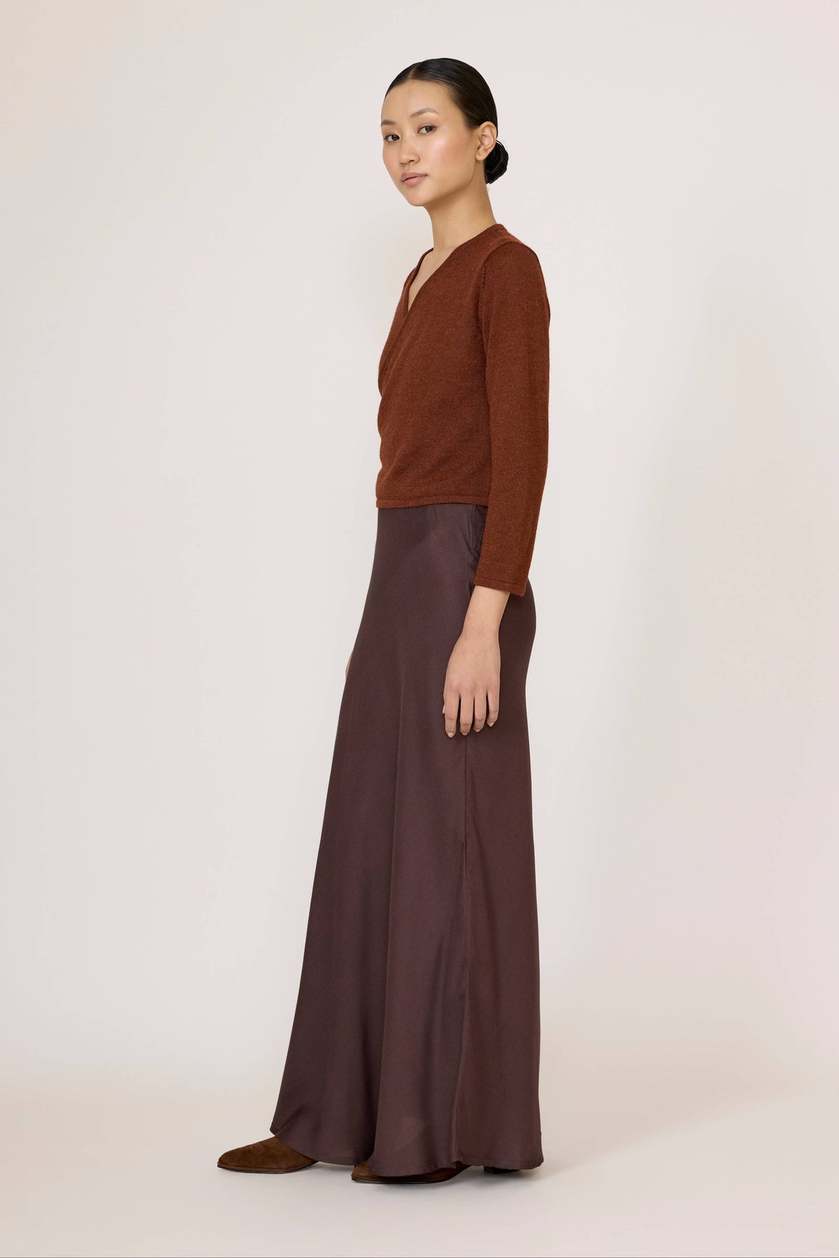 Bias Maxi Skirt in Chocolate Brown