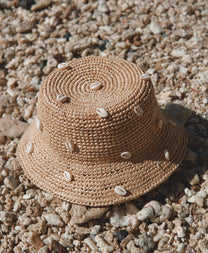 Cowry Shell Raffia Bucket Hat
