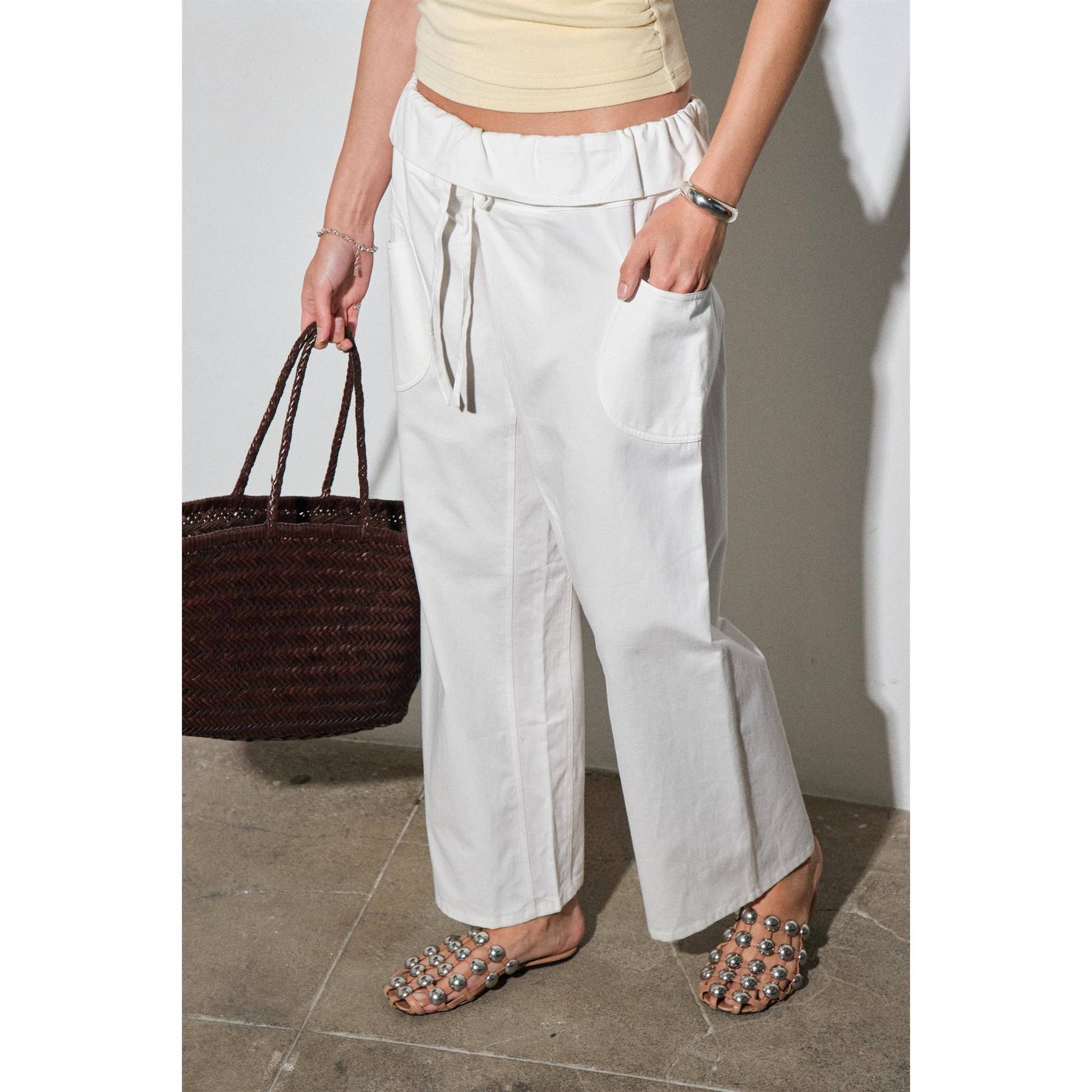 Anja Fold-Over Cotton Twill Pant