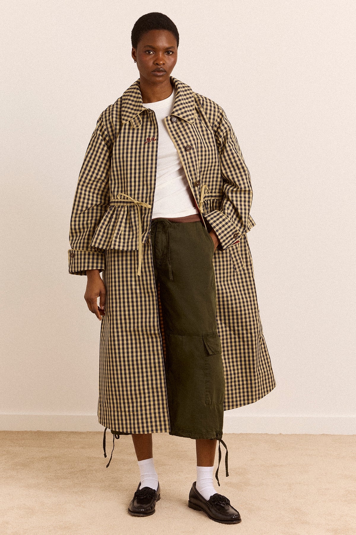 Myrtle Trench Coat Navy Gingham