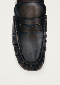 Aven Vintage Effect Brown Leather Loafers