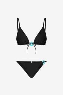 Triangle Bikini with Turquoise Stone Ring in Black