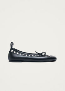 Rosalind Studs Black Leather Ballet Flats