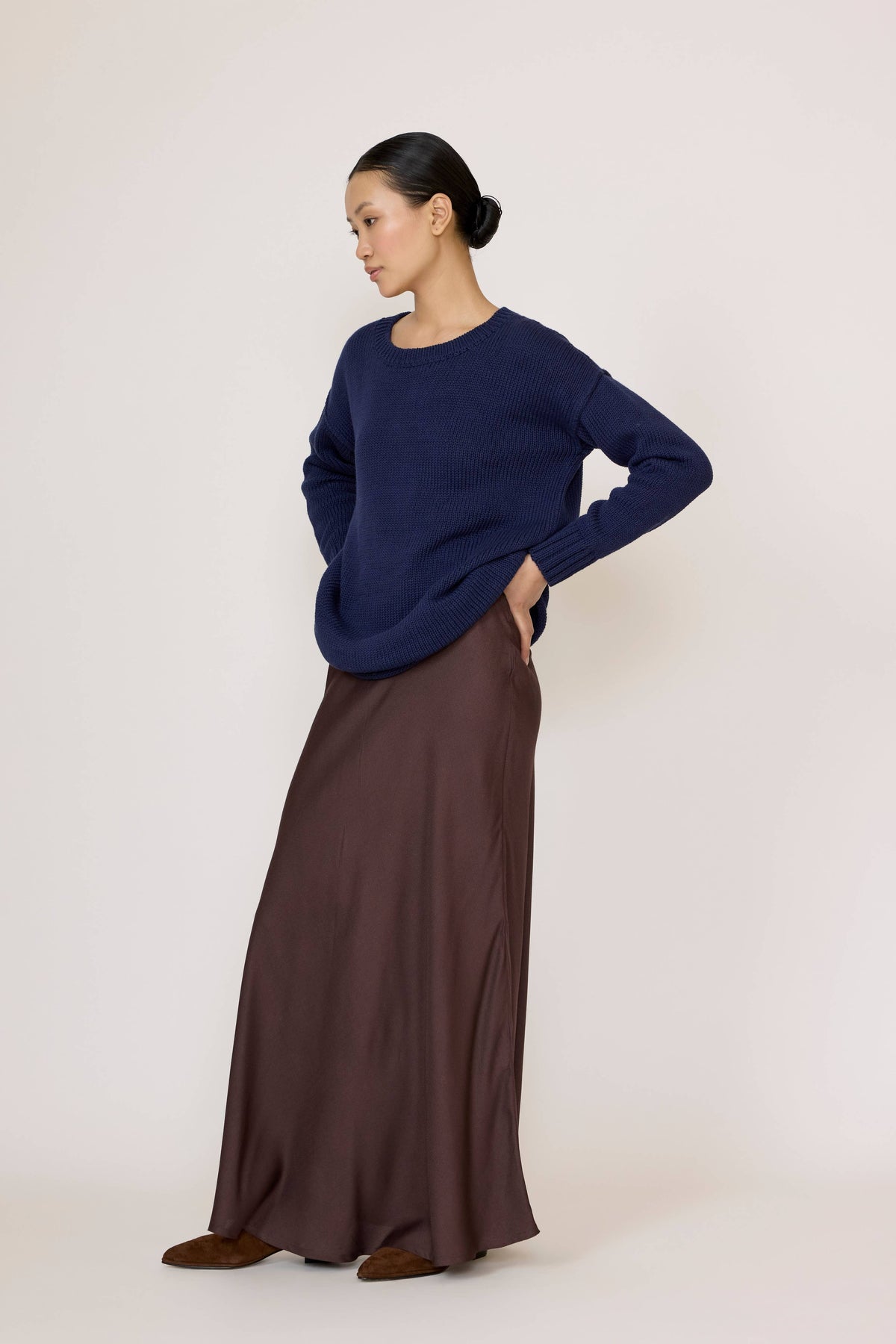 Bias Maxi Skirt in Chocolate Brown