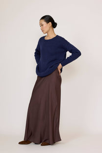 Bias Maxi Skirt in Chocolate Brown