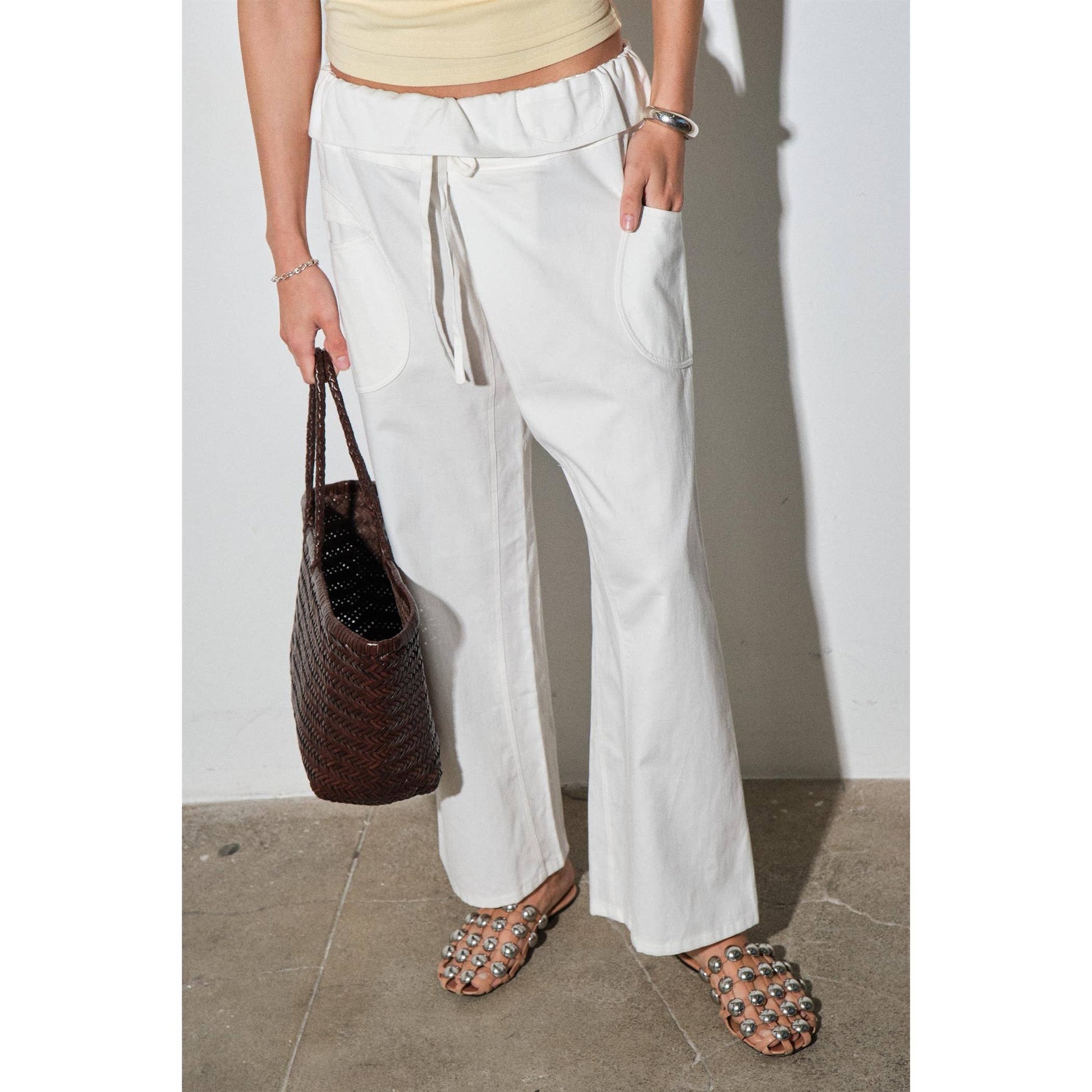 Anja Fold-Over Cotton Twill Pant