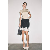 Odette Satin Lace-Hem Skirt