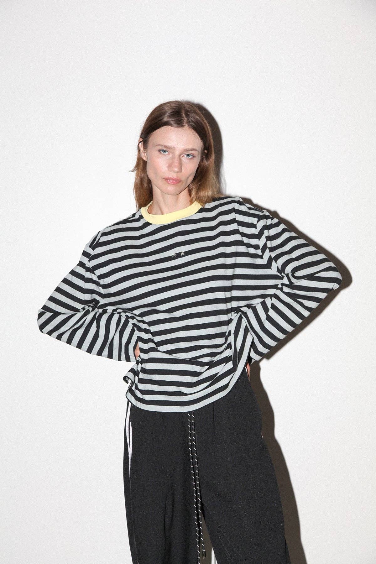 Pierced Long Sleeve Box Tee in Sky &amp; Midnight