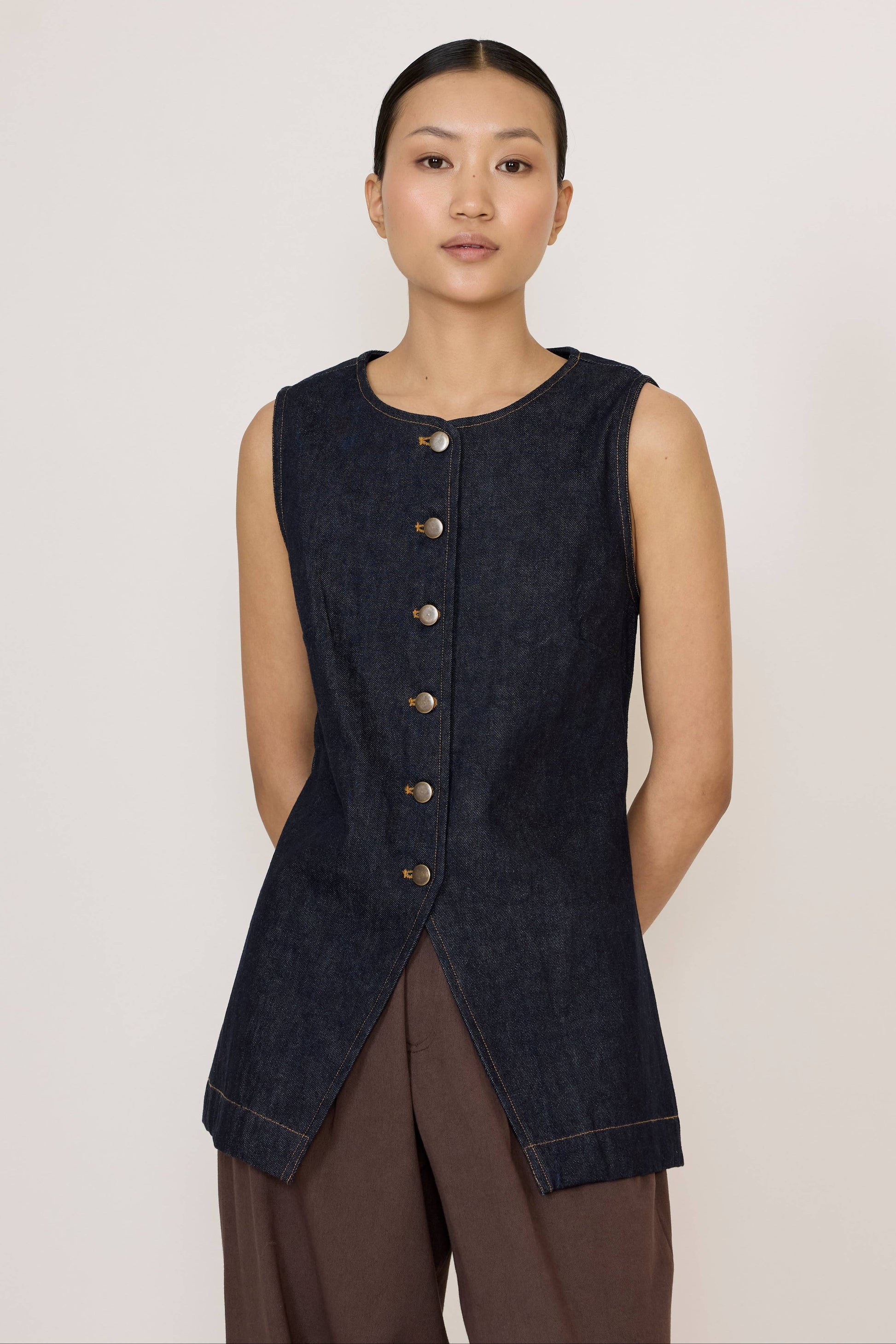Longline Vest in Dark Indigo