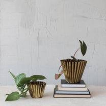 Fluted Metal Planter, Brass Finish small