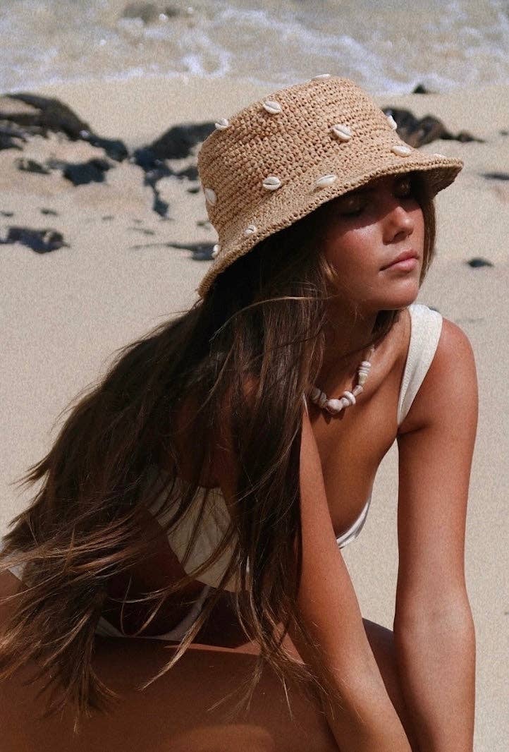 Cowry Shell Raffia Bucket Hat