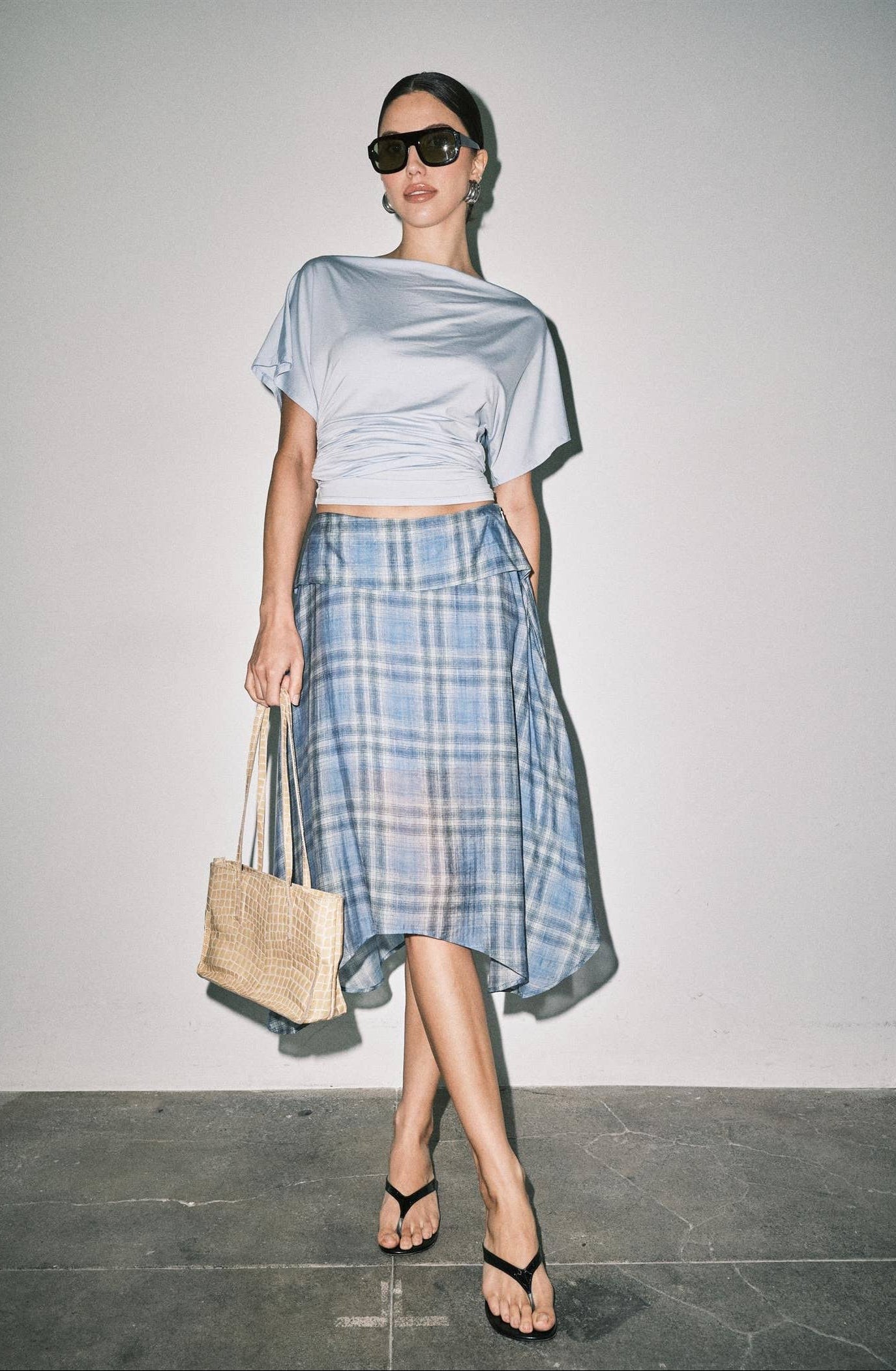 Emily Plaid Linen Midi Skirt